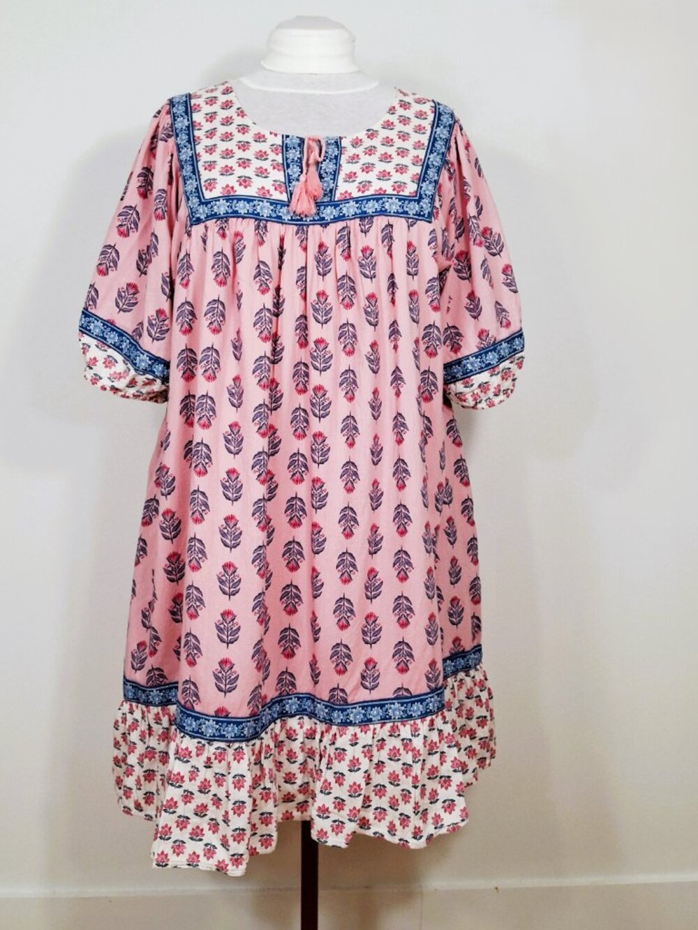 Old Navy Sz 3X Cute Babydoll Pink Blossoms Floral Mixed Print Dress Puff Sleeves
